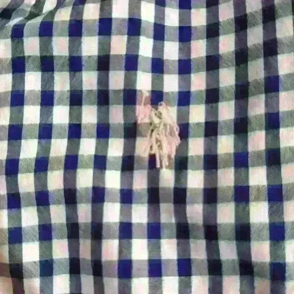 NWT. US Polo Long Sleeve Gingham Shirt Dress. Size: Medium. Color: Navy & White - Picture 5 of 10